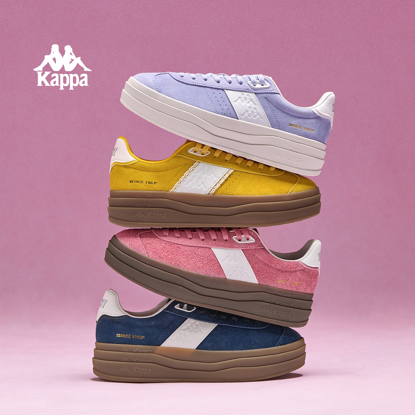 Kappa女鞋厚底德训鞋女增高板鞋