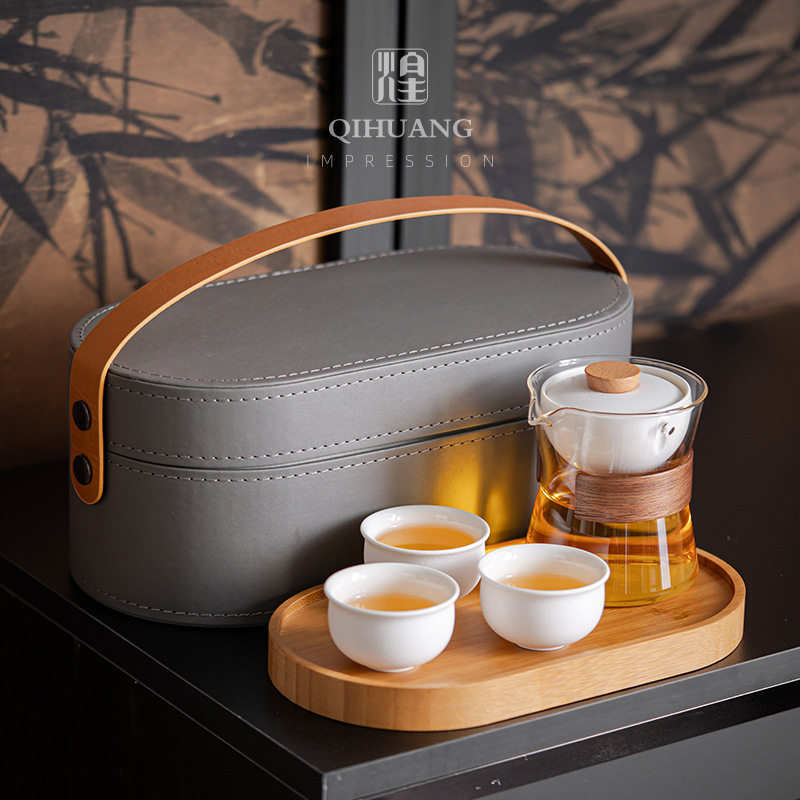旅行茶具套装户外便携式陶瓷快客杯一壶三杯办公室功夫泡茶壶
