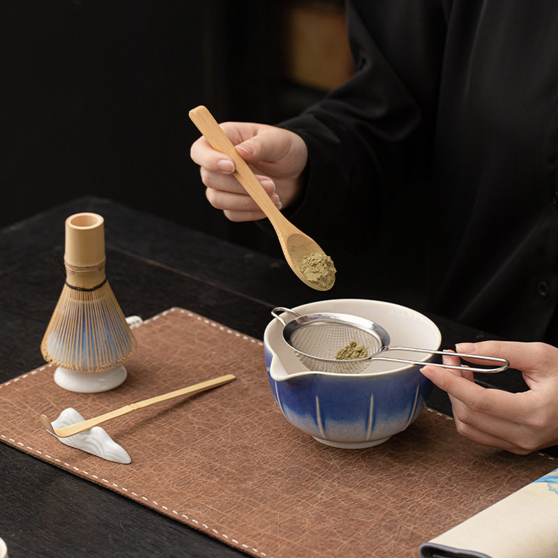 竖纹抹茶大套组茶筅立抹茶碗滤勺茶拨茶勺打抹茶用点茶器陶瓷配件