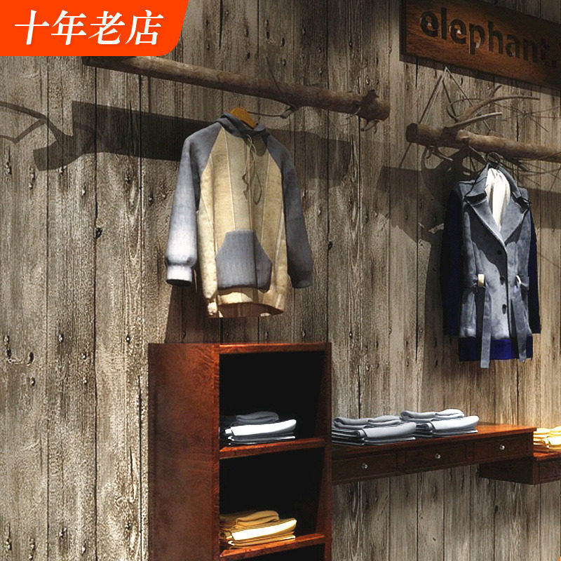 复古新中式仿木头木板木纹墙纸原木色仿古怀旧服装店装修壁纸