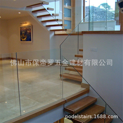 保帝罗钢木悬浮玻璃楼梯扶手立柱栏杆 钢化玻璃护栏