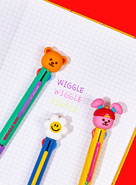 wiggle wiggle圆珠笔按压式0.7mm学生专用办公文具油笔四色IP彩笔