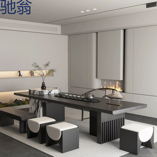 2026现代轻奢岛桌椅茶桌组合新中式实木板设计师现做高端岩板茶台