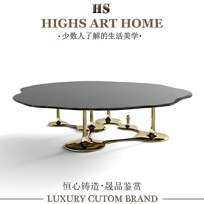 HIGHS设计师款高端玻璃茶几 豪宅大平层客厅艺术不锈钢咖啡桌定制