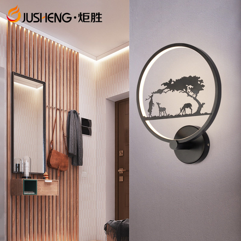 炬胜新款led壁灯 简约现代圆形图案灯具 酒店工程客房卧室床头灯