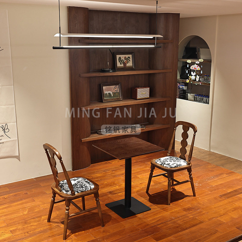 实木复古咖啡店商用桌椅组合