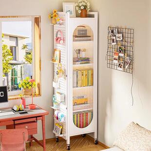 钢制夹缝书柜家用儿童防尘书架客厅带门展示柜落地转角铁皮窄立T&
