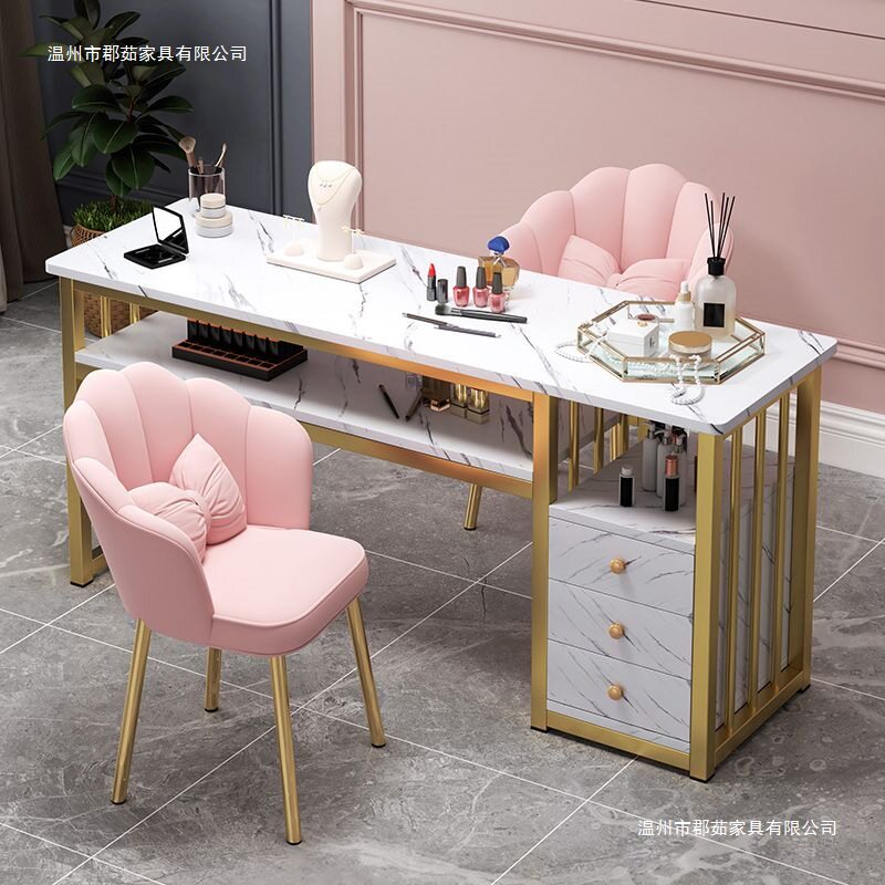 ins网红美甲桌特价经济型美甲店桌子椅子套装日式轻奢双人美甲台