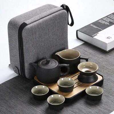 旅行茶具套装便携包黑陶一壶四杯日式户外旅游简易茶具家用4人