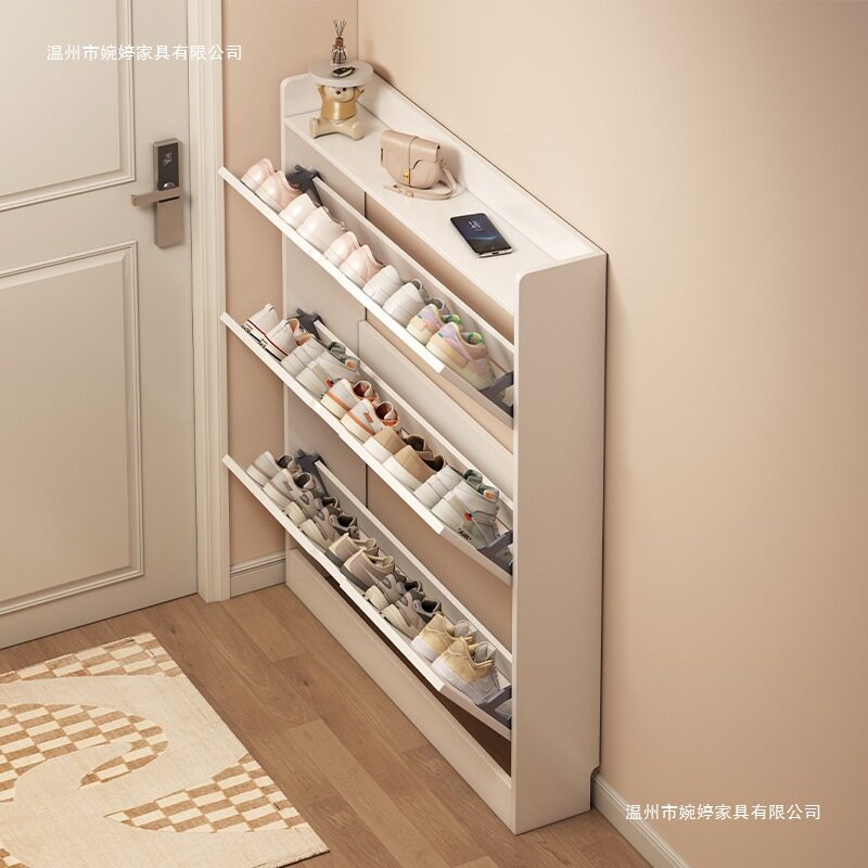 翻斗鞋柜家用门口室内靠墙收纳翻斗柜新款入户鞋架阳台多层储物柜
