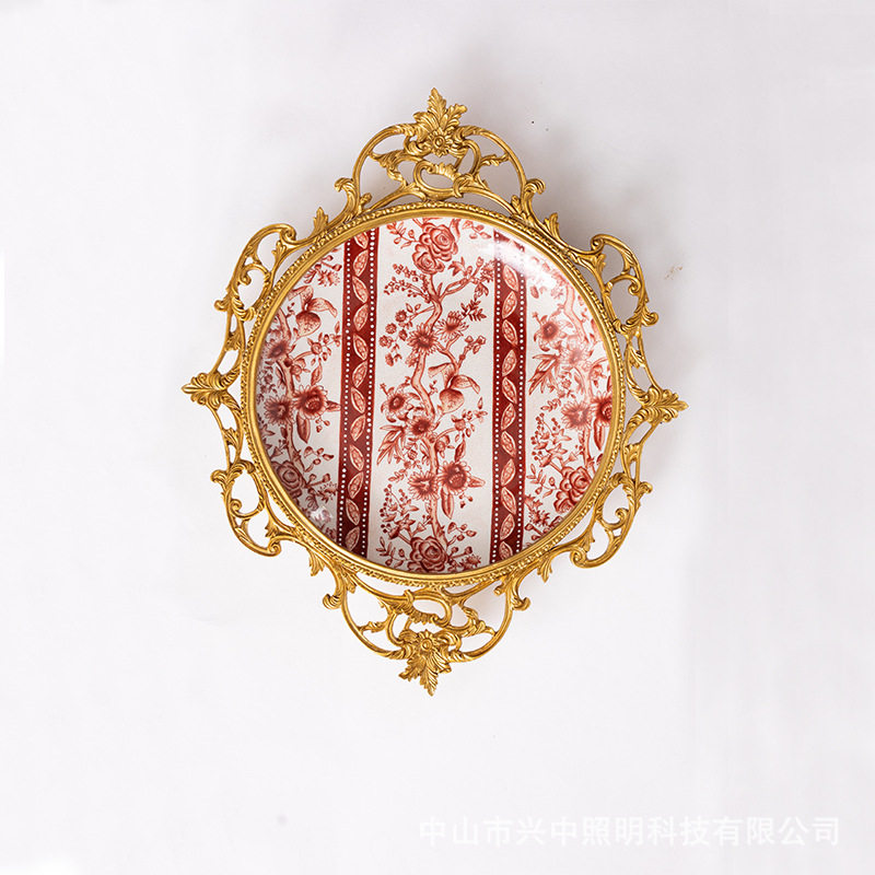 美式家居手绘陶瓷配铜装饰挂盘装饰盘墙面创意摆件饰品软装工艺品