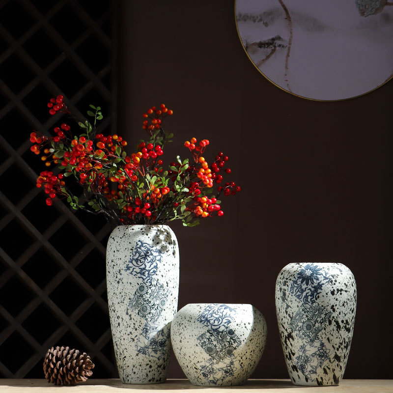 现代简约仿真花干花陶瓷花瓶插花花器创意时尚贴花陶瓷工艺品摆件