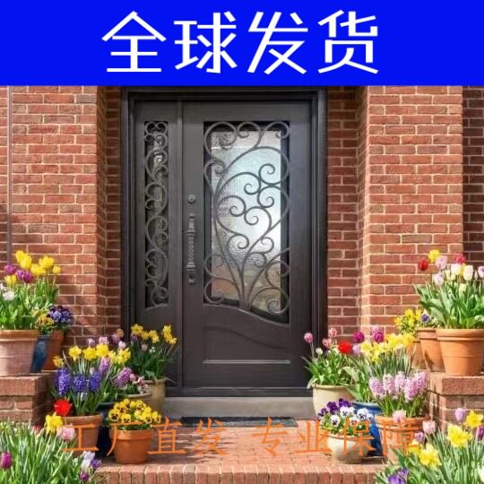 户外铁艺庭院门欧式高端铁艺玻璃入户门对开防盗花园院子进户小门
