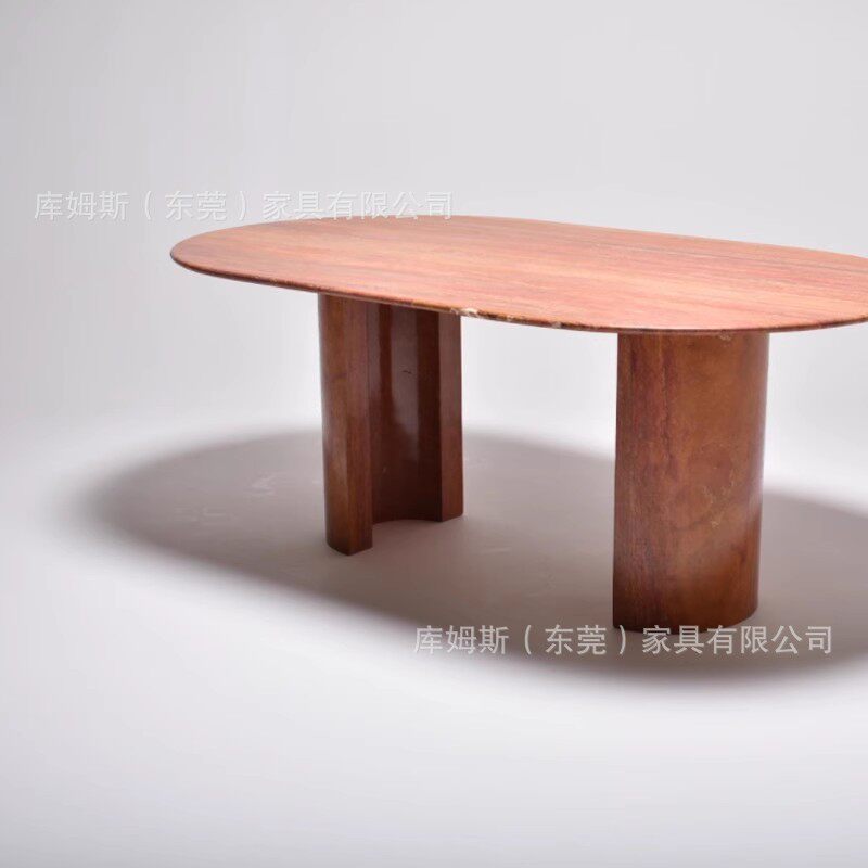 意大利天然红洞石餐桌客厅餐厅轻奢饭桌酒店大气北欧椭圆简约