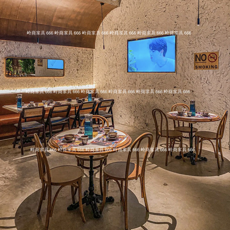 美式餐厅实木岩板大理石桌椅组合酒吧咖啡厅甜品店复古餐桌椅
