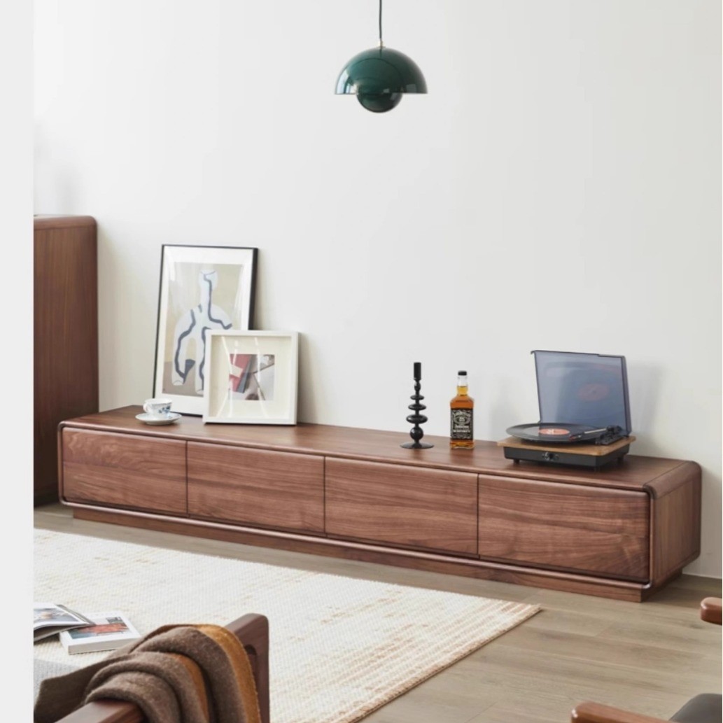 北美黑胡桃木实木电视柜北欧卧室现代简约小户型樱桃木客厅落地柜