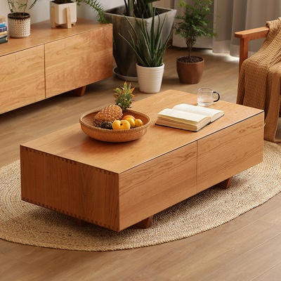 北欧全实木茶几简约现代家用家具小户型客厅原木茶台电视柜组合