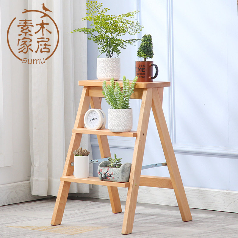人字梯家用梯子实木折叠梯便携加厚椅子梯子两用室内登高三步梯凳