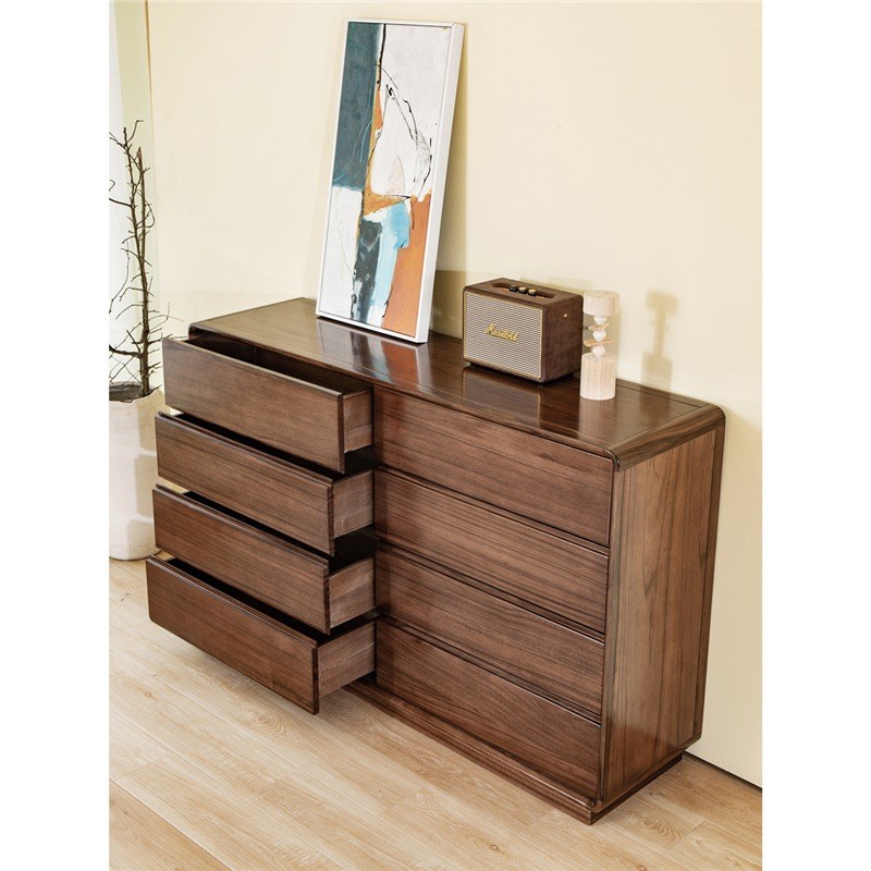 全实木斗柜黑胡桃木八斗橱北欧现代卧室储物收纳柜高款电视柜客厅