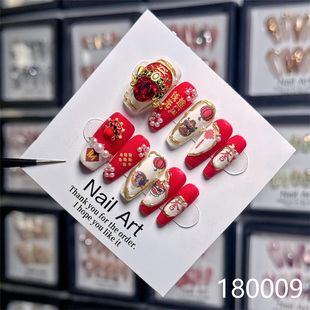 2024新年龙年纯手工穿戴甲美甲春节大红色显白国风吉利高级感甲片