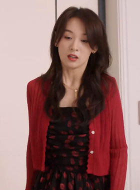 绽放的许开心胡小娇同款王西波浪红色毛衣针织开衫上衣春秋2025新