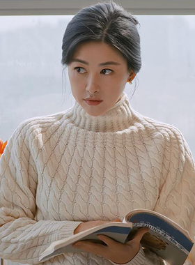 他为什么依然单身同款顾叶嘉朱珠麻花高领白色毛衣针织衫上衣秋冬