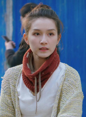 亲爱的你同款阮巨闻小摇红色毛衣围脖针织套头围巾假领系绳含羊毛