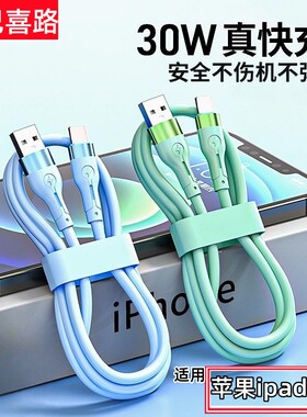巴喜路30W快充PD液态数据线适用于苹果14iphone/13promax/12mini/11/xs/ipad充电器线软硅胶pd20w闪充平板线