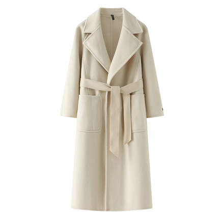 【甜甜粉丝专享】秋冬羊毛大衣女长款西装领系带毛呢外套2501-A