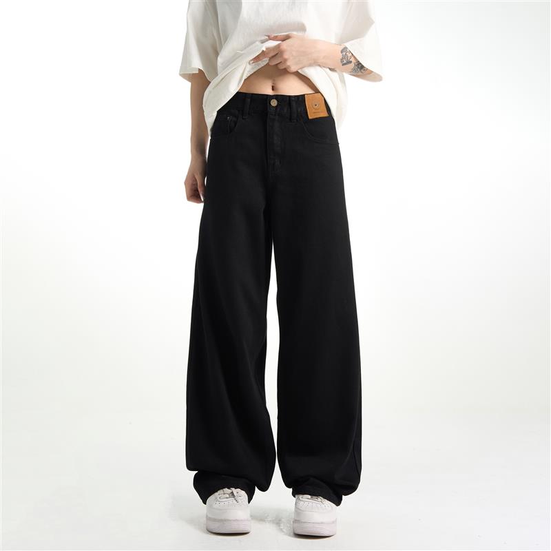 FLY OFF美式街头黑色休闲牛仔裤潮流ins基础百搭宽松直筒裤子男女