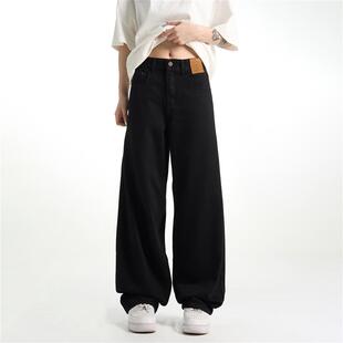 潮流ins基础百搭宽松直筒裤 街头黑色休闲牛仔裤 子男女 OFF美式 FLY