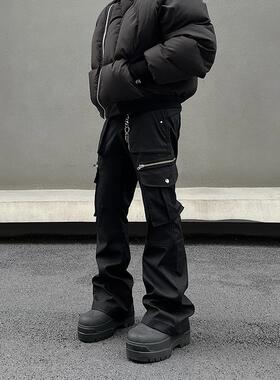 BLAEXIT美式vibe风黑色工装裤男秋冬款直筒微喇口袋高街机能裤潮
