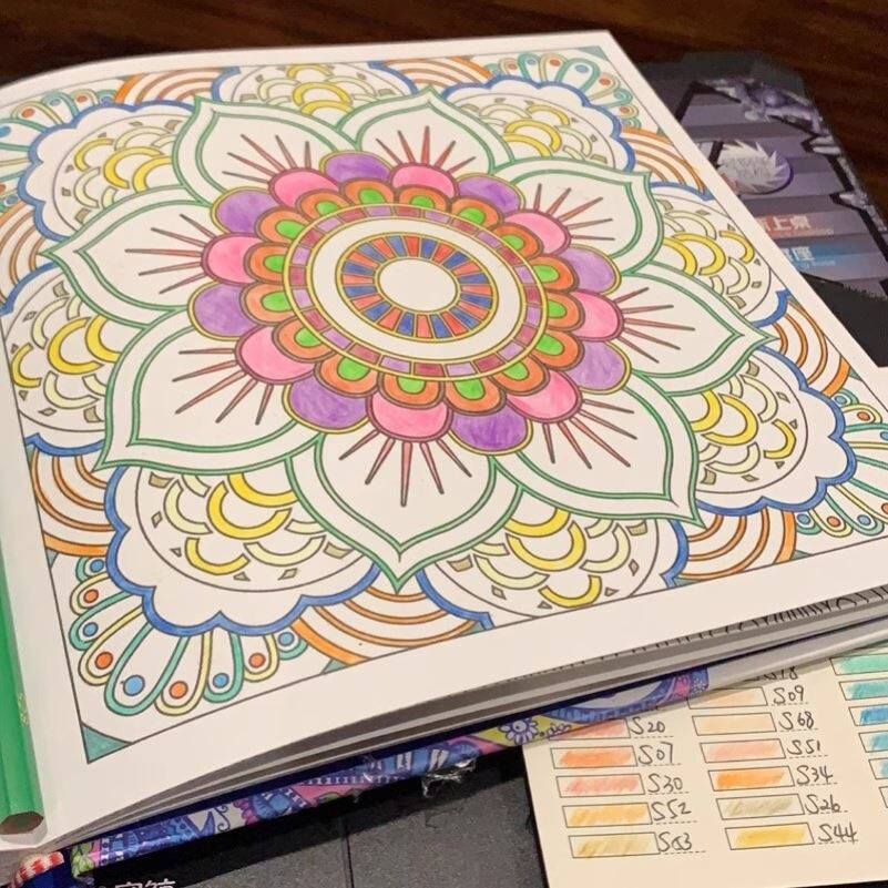 曼陀罗能量画涂色绘本成人手绘减压画画解压diy填色本儿童涂鸦书