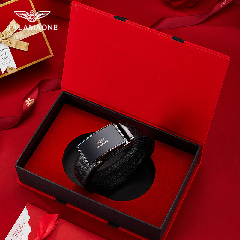 法莱阿玛尼皮带男真皮自动扣腰带男士高档精美爱心礼盒生日礼物