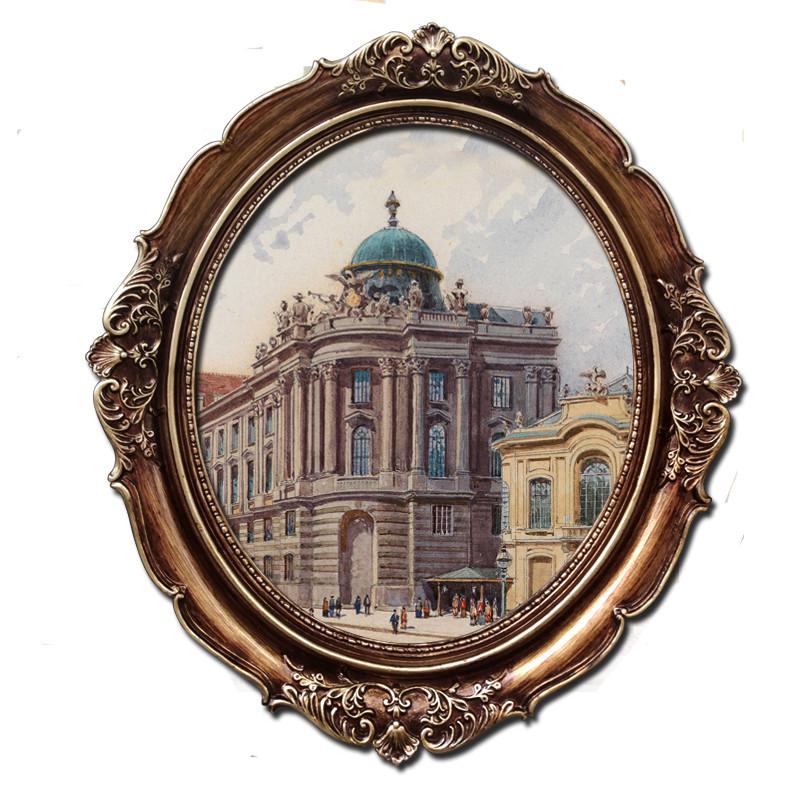 画面油画玄关装饰画圆形画框树脂相框欧式建筑可换美式风格可新款图片