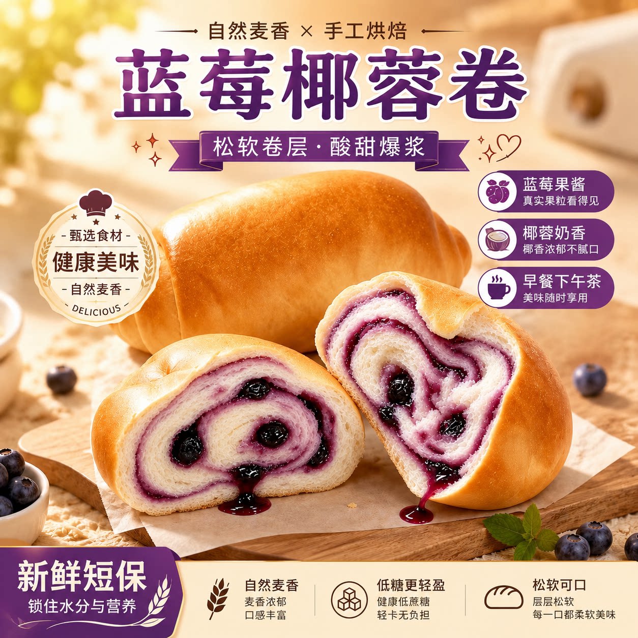 【好物体验】左烘右焙蓝莓椰蓉卷面包560g（达人专拍）图片