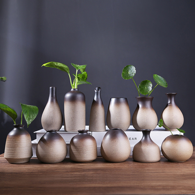 手工粗陶花器小花插水培花瓶 台湾日式家居装饰古朴花器 茶道摆件