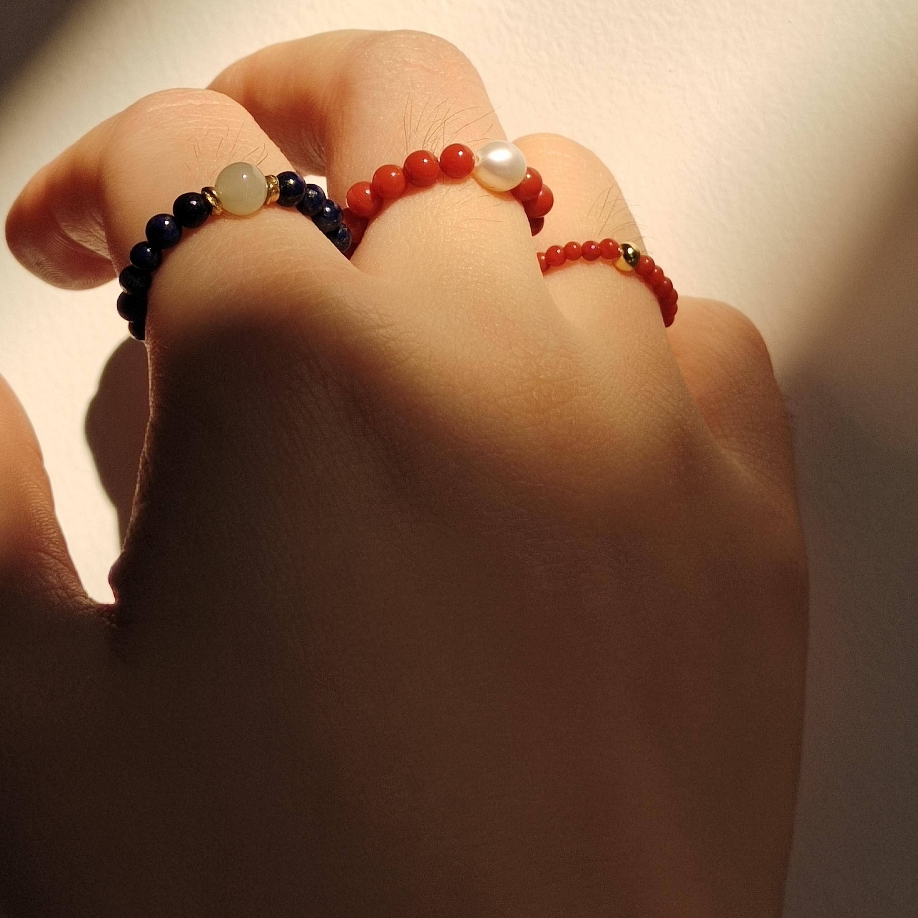 新中式南红珍珠戒指女男情侣对戒