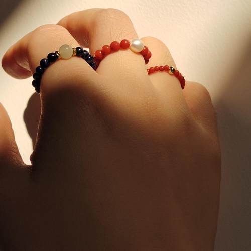 新中式南红珍珠戒指女男情侣对戒