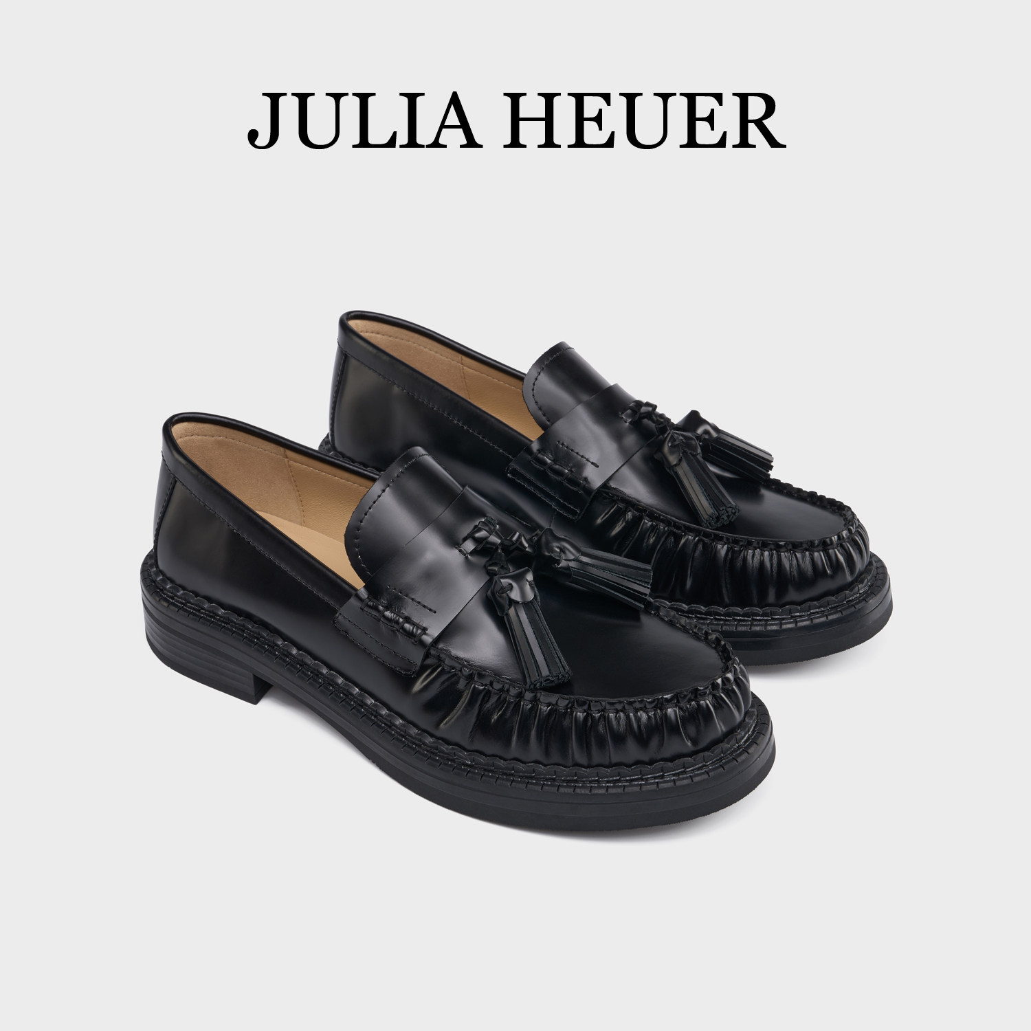 Julia Heuer茱莉亚赫尔女士皱褶乐福鞋时尚流苏休闲单鞋