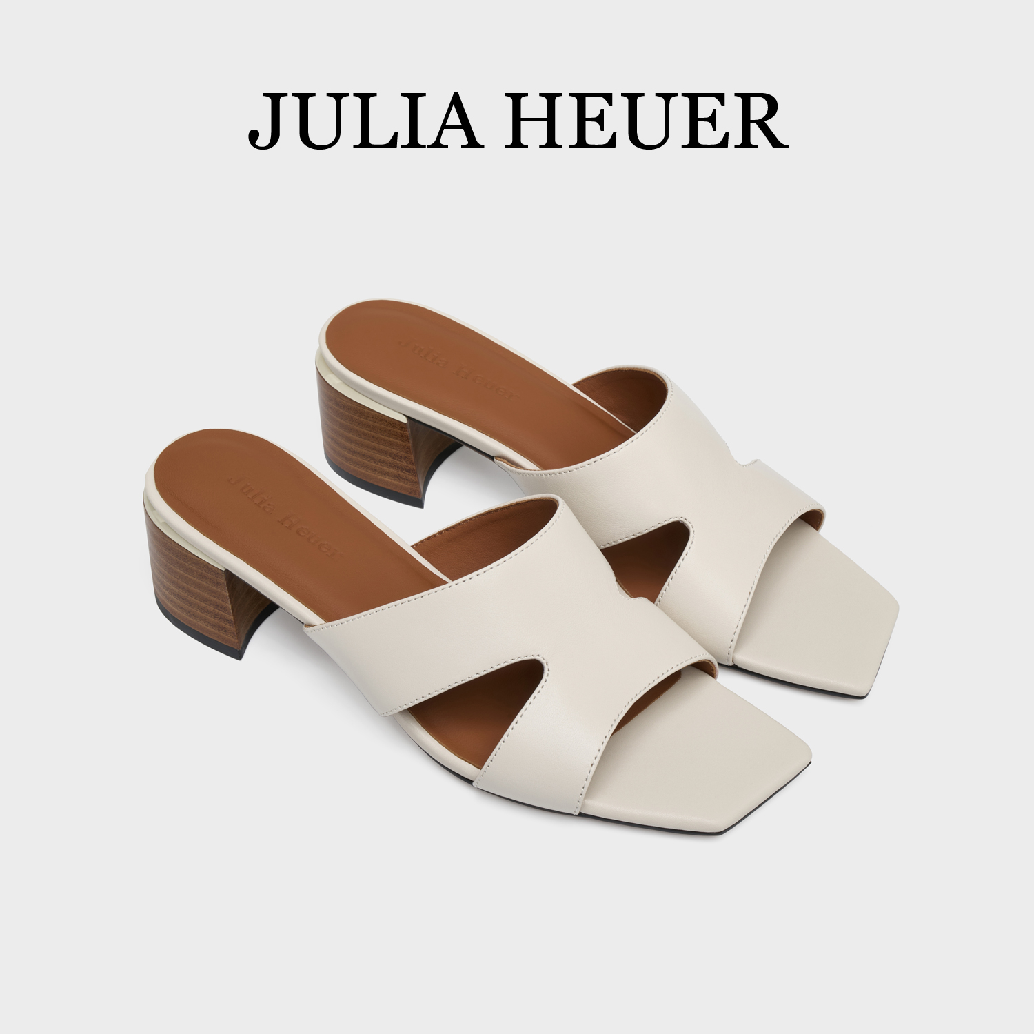 Julia Heuer朱莉亚赫尔 2024夏款女士方头高跟鞋粗跟一字女凉拖鞋