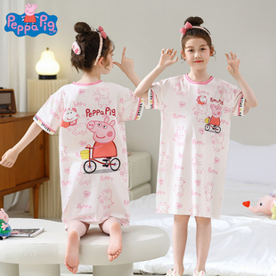 小猪佩奇儿童睡裙短袖女童夏季睡衣大小童家居服2026新款亲子睡衣