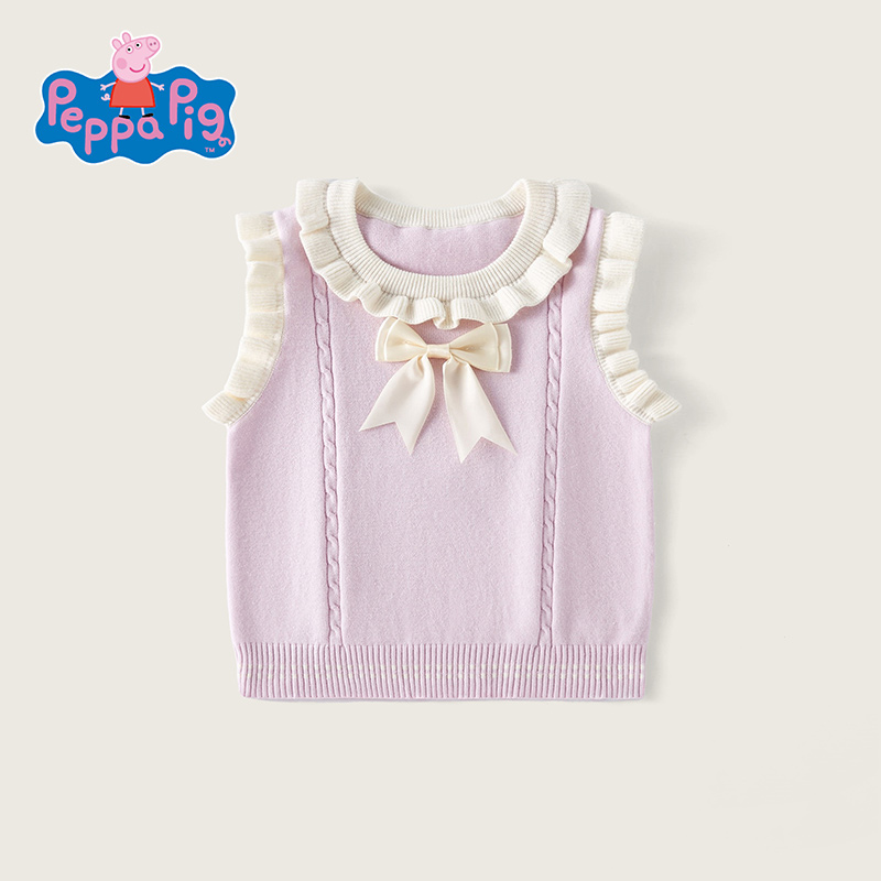 小猪佩奇女童针织马甲儿童背心宝宝坎肩春秋季女童毛衣婴儿针织衫