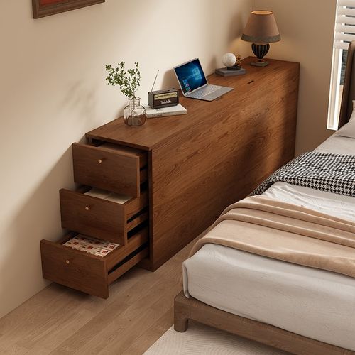 定制ENF级中古风床尾柜卧室床边柜长条柜窄柜夹缝抽屉储物床头柜