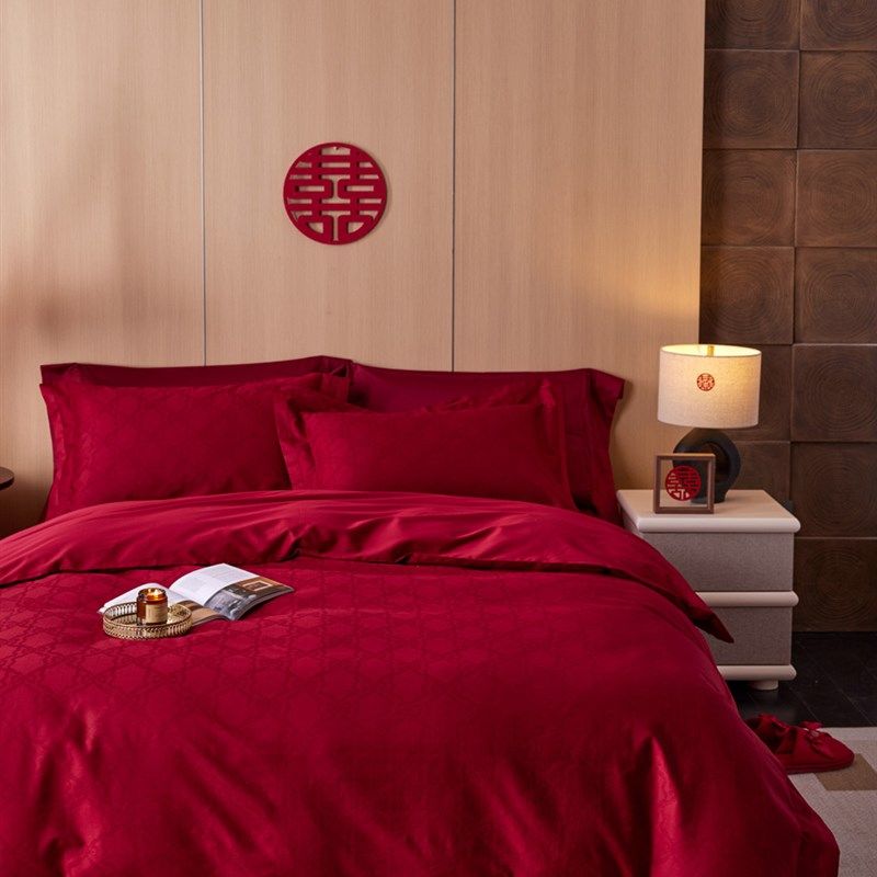 罗兰家纺高级感结婚铺床上高支长绒棉新婚庆四件套红色婚嫁喜被,床上用品,婚庆床品套件,淘宝优惠券,粉丝福利购,淘宝优惠卷