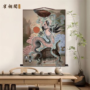 女娲娘娘画像挂画女娲补天图托天老母神像三皇五帝客厅背景墙卷轴