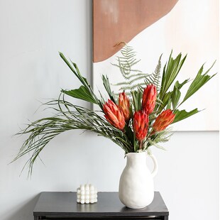 进口红色雪莲花干花花束高级感真花居家装饰陶瓷客厅摆设红花绿叶