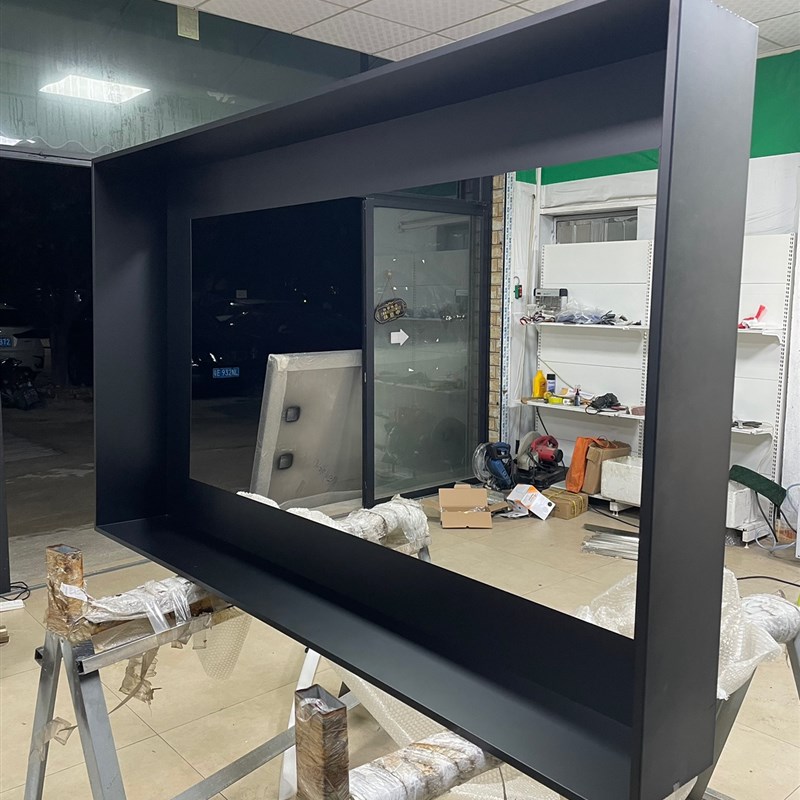 不锈钢75寸电视机壁龛嵌入式边框架85 100金属无背板壁龛柜置物架