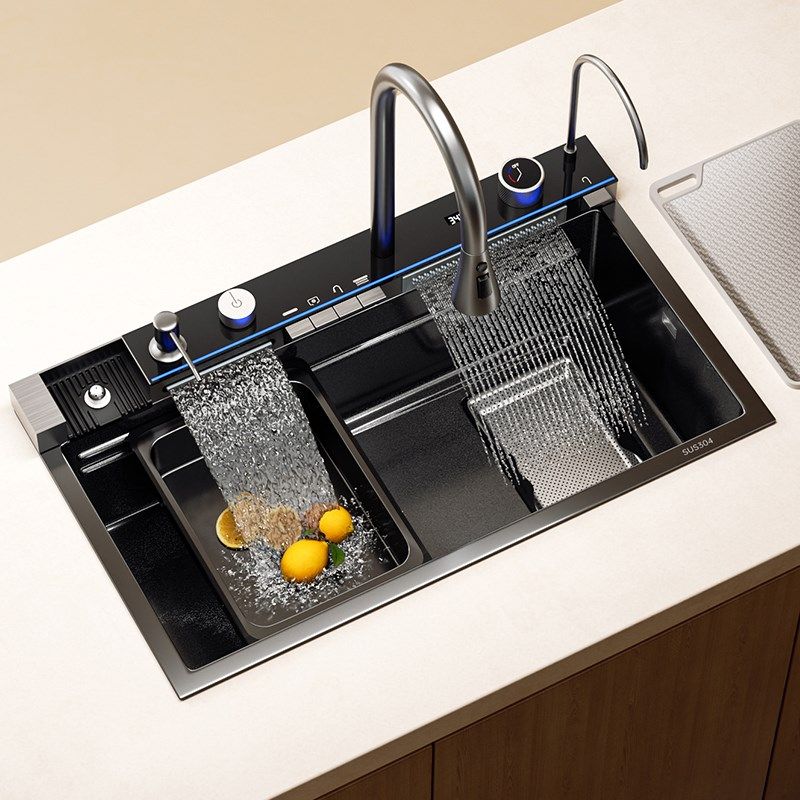 JOMOW厨房304不锈钢瀑布钢琴数显智能水槽大单槽家用洗碗池洗菜盆,家装主材,智能水槽,淘宝优惠券,粉丝福利购,淘宝优惠卷