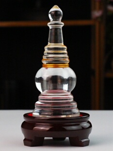 水晶舍利塔瓶密封装藏配木底座装舍利子的塔甘露丸瓶菩提塔饰摆件